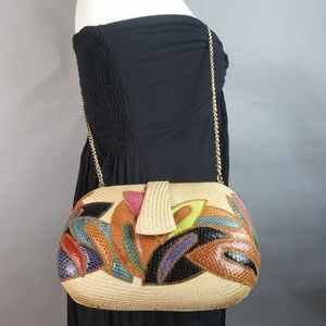 Vintage BEQUIZO Woven Straw Snake Chain Small Purse Handbag Evening Bag Classy